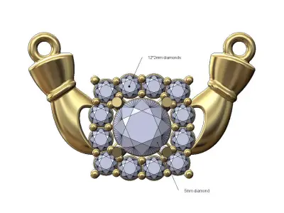 Rounded square diamond cluster holding hands pendant 3D print model