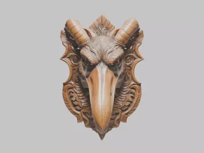 Stylized Bird Skull head wall mount Mask 3D Model Low-poly 3D model
