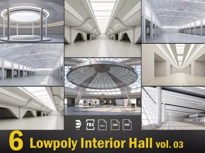 6 low poly interior hall Vol 3 3D Model Pack