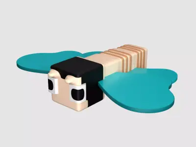 Square Butterfly Cartoon Character 3D model
