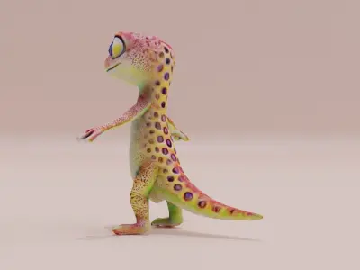 Gecko Reptile T-pose Low High Poly Character Low-poly 3D model