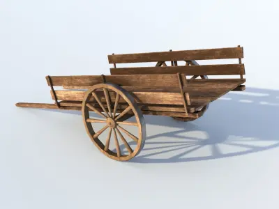 Wooden cart 02 Low-poly 3D model