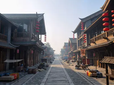 Asian medieval street scene historical buildings 3D model