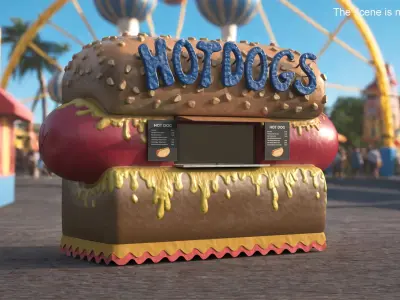 Street Food Kiosk with Hot Dogs Collection 3D model