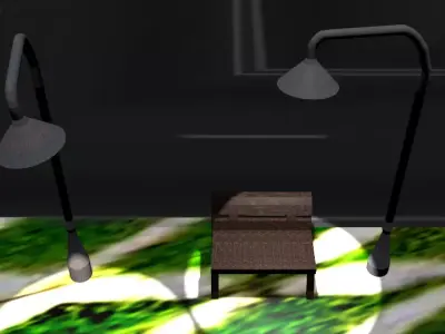 a park chair and lamp on grassy area 3D model