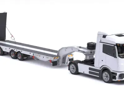 Electric Truck with Low Loader Trailer 3D model