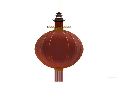 The red Chinese lantern with the light animation Low-poly 3D model