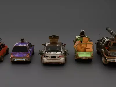 5 Pakistan Combat Vehicles Pack Post Apocalyptic Cars Model Pack Low-poly 3D model