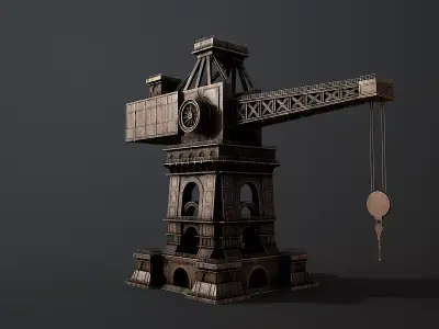 Steampunk Industrial Tower Crane  Stylized Environment Asset 3D model