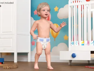 Boy Aged 1 Year in Diaper Rigged 3D model