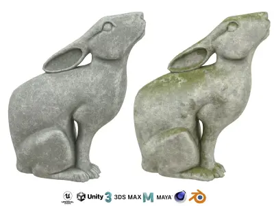 Rabbit stone statues Low-poly 3D model