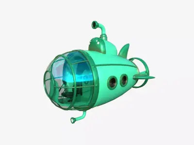 Submarine Cartoon A07 Green - Sub Watercraft Vehicle Low-poly 3D model