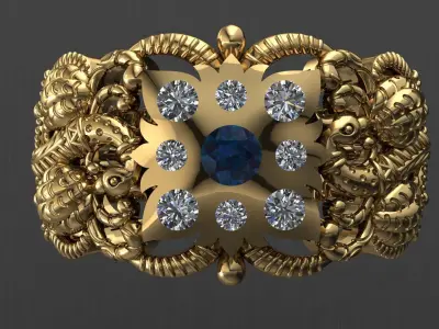 Antique Gents Men Ring  Peacock 002 3D print model