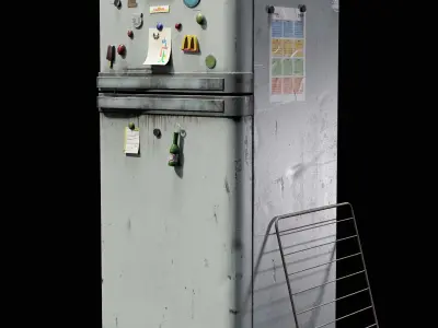 Old Fridge with magnets- Optimized for Games and animations   Low-poly 3D model