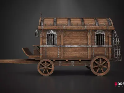 Medieval Prison Carriage - Iron-Bound Prisoner Wagon Low-poly 3D model