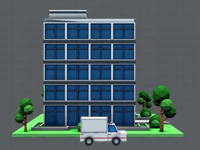 Hospital Building Low-poly 3D model purchase
