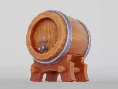 Stylized Wooden Wine Barrel  Game Ready Low-poly 3D model