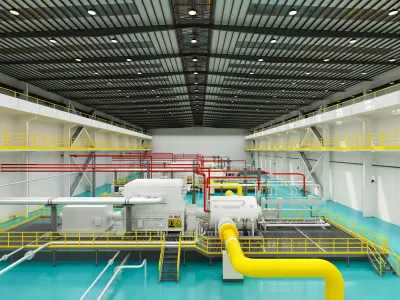 Steam turbine generator - inside the power plant 3D model