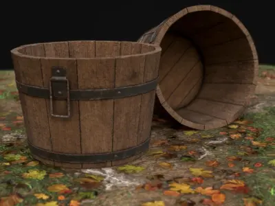 Wooden Bucket Low-poly 3D model