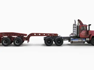 Lowboy semitruck Low-poly 3D model