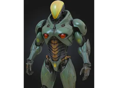 Futuristic Bio Mechanical Robot Low-poly 3D model