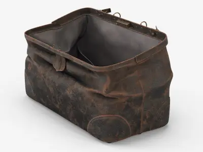 Vintage Shabby Leather Bag with Inside 3D model