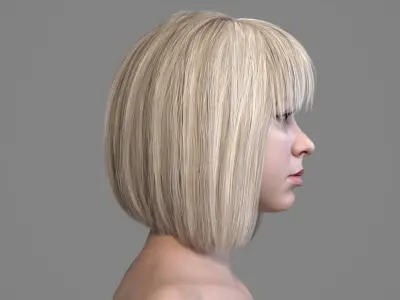 Realistic Medium Straight Blonde Hair 3D model