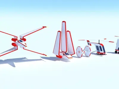collection air spaceships Stylized Low-poly  Low-poly 3D model