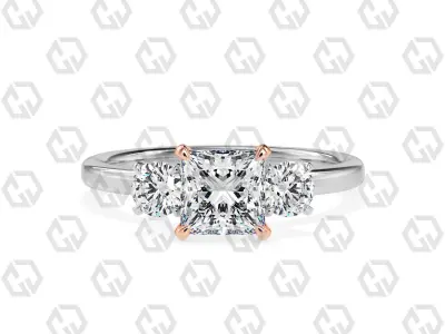 Ring 108 Princess Shape 3 stone ring with round 3D print model