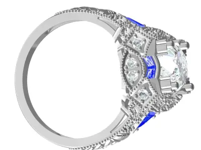 Antique Art Deco Round Diamond Engagement Ring 3D print model