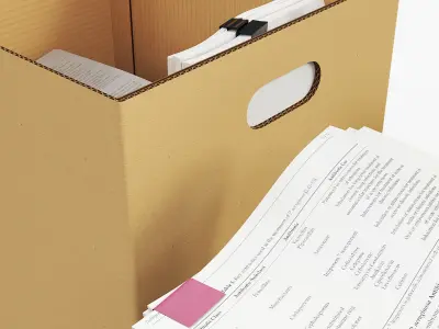 Cardboard Archival Storage Box with Paper Documents 3D model