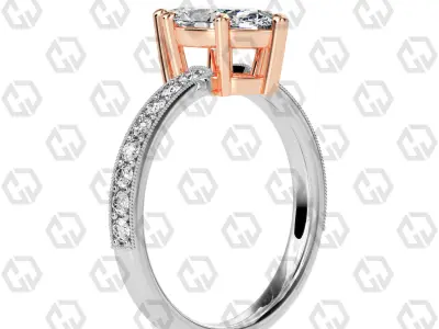 Ring 215 Marquise shape milgrain pave set with Gems 3D print model