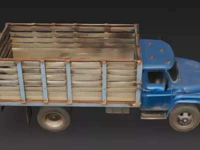 Realistic 1990s Rural Flatbed Cattle Truck 3D Model Low-poly 3D model