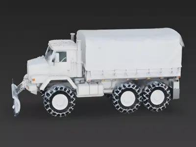 Arctic Military Transport Truck with Snowplow 3D Model Low-poly 3D model