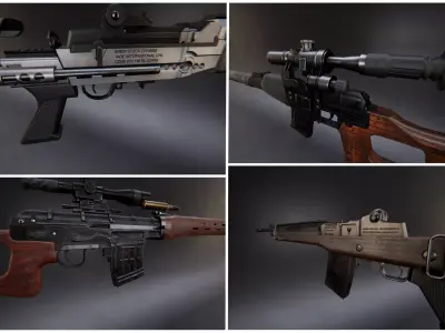 Modern AAA Marksman Rifle Pack Game Ready PBR Low-poly 3D model