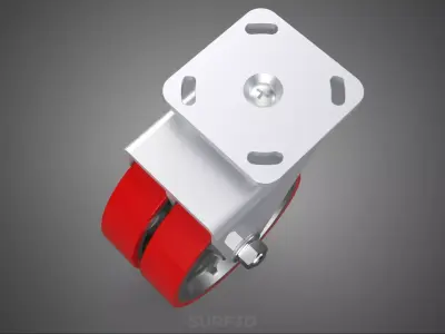 HEAVY DUTY SWIVEL CASTER DUAL RED POLYURETHANE WHEEL TIRE ROLLER 3D model
