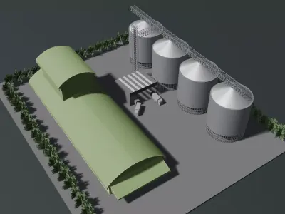 Simple factory and grain silo 25i35 3D model
