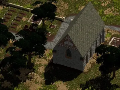 Medieval Church and Graveyard Low-poly 3D model