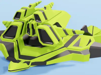 Turret collection futuristic spaceship Low-poly 3D model