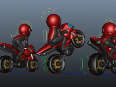 Rider with Motorbike Full Rigged Low-poly 3D model