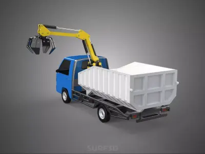 MINI TRUCK HYDRAULIC CRANE GRAPPLE ARM SKIP BIN WASTE RECYCLING 3D model