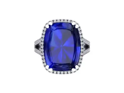 Cushion Solitaire Art deco Ring 3D print model 7