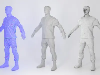 Young German soldier in uniform in A-pose 144 Low-poly 3D model