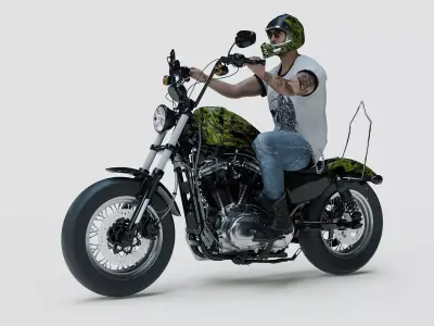 Highly Detailed Character with Custom Motorcycle-Archviz Asset 3D model