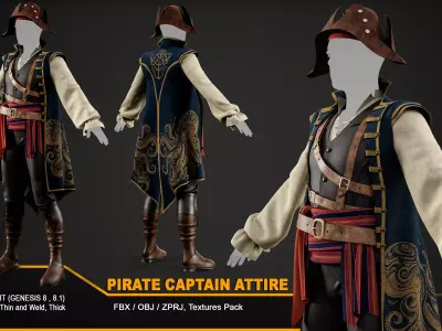 Pirate Captain Attire- ZPRJ-FBX-OBJ Files 3D model