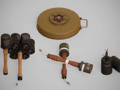 WW2 Grenades and explosives 3 FACTIONS 3D Model Collection