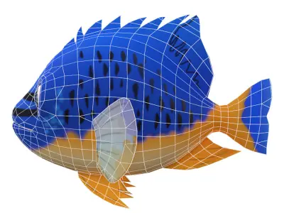 Blue Damsel Fish Cartoon Animated Low-poly 3D model