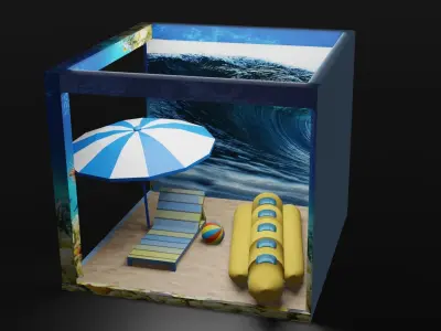 Beach scene added with banana boat ball and chair Free 3D model