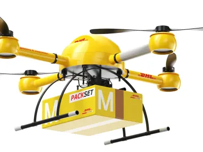  Two Detailed Flying DHL Delivery Vehicles 