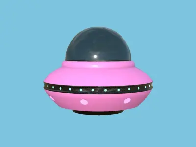 Cartoon UFO A7 - SciFi Flying Saucer - Pink Low-poly 3D model